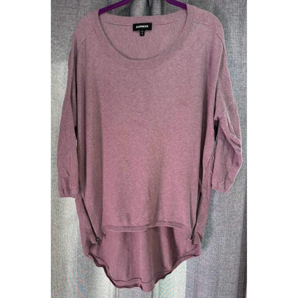 Express Womans 3/4 Sleeve Shirt With Zippers Size M Longer Back Mauve‎ Oversized